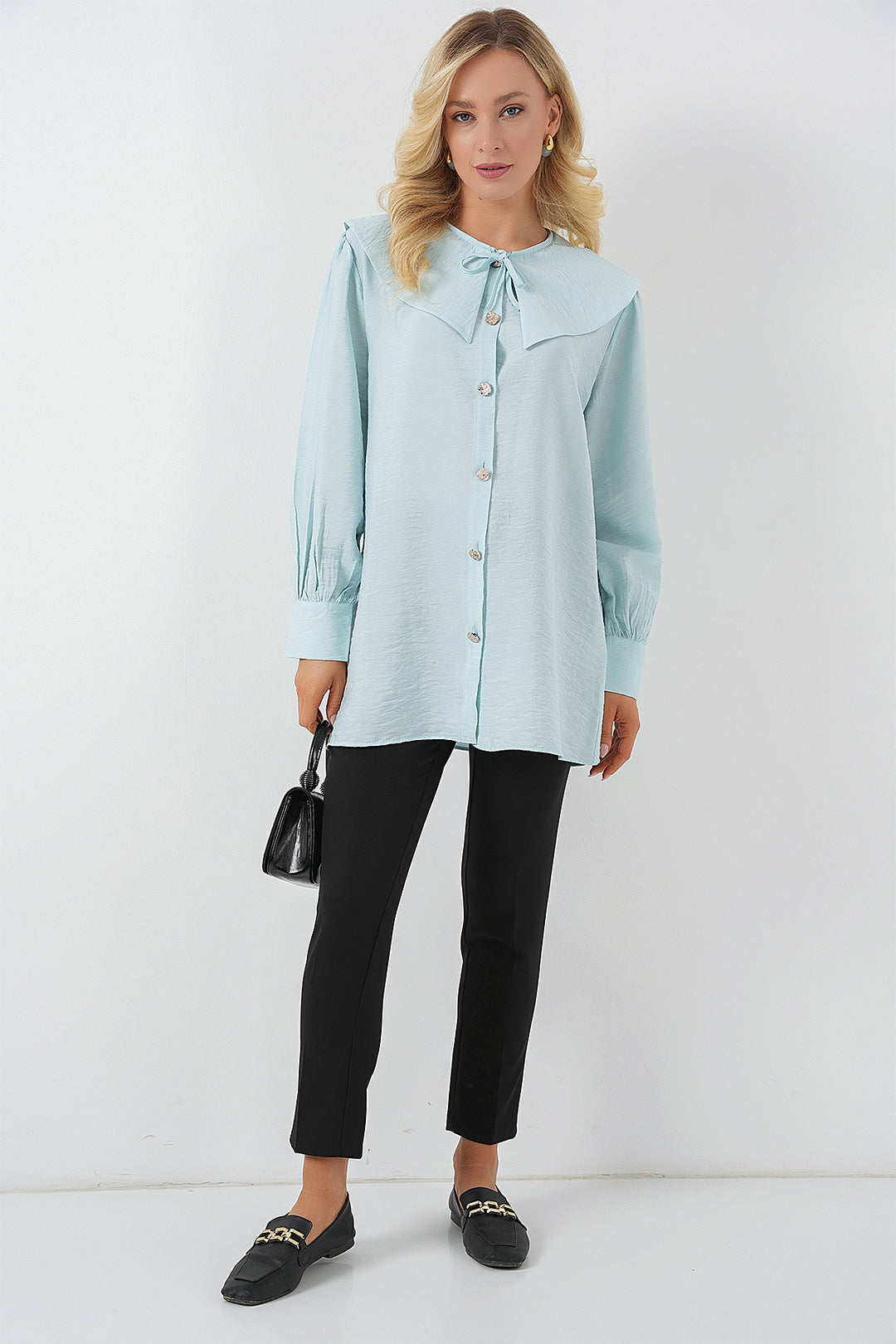 BGD Women Woman Baby Collar Long Tunic 5967 - Turquoise - Eagle Mountain