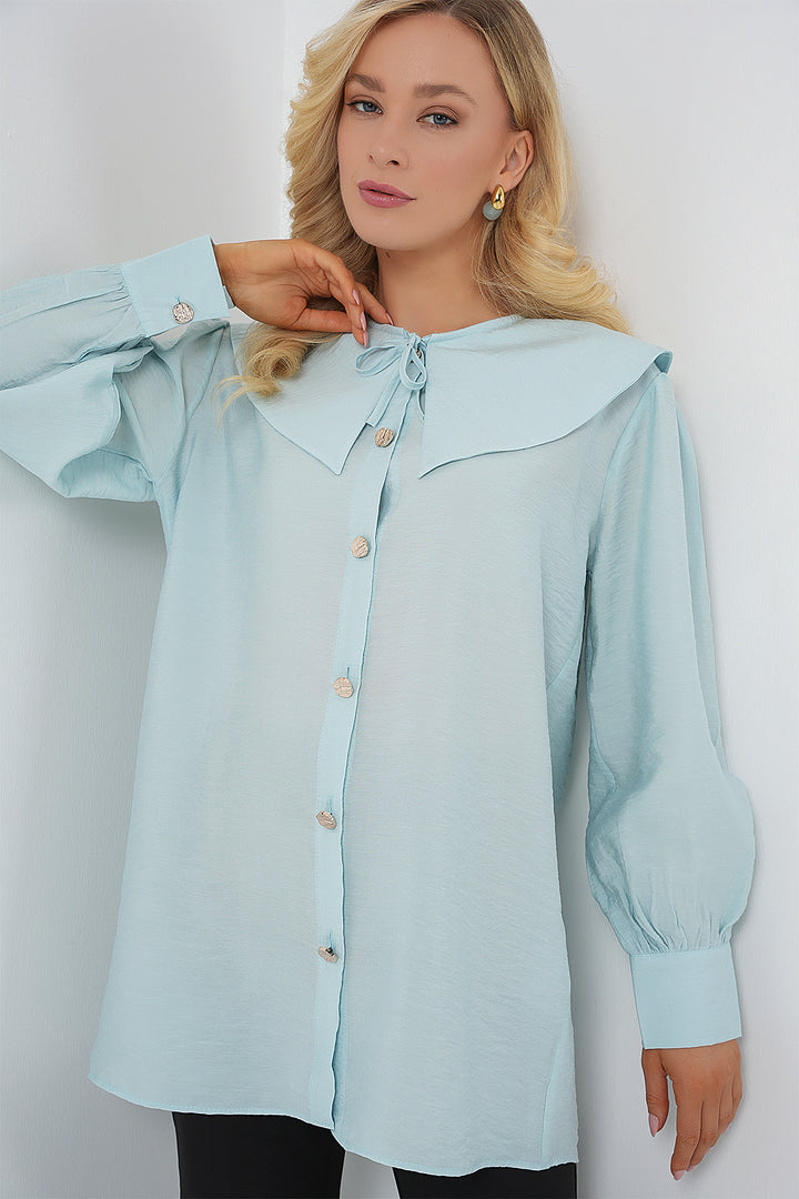 BGD Women Woman Baby Collar Long Tunic 5967 - Turquoise - Eagle Mountain