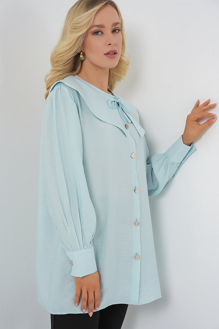 BGD Women Woman Baby Collar Long Tunic 5967 - Turquoise - Eagle Mountain