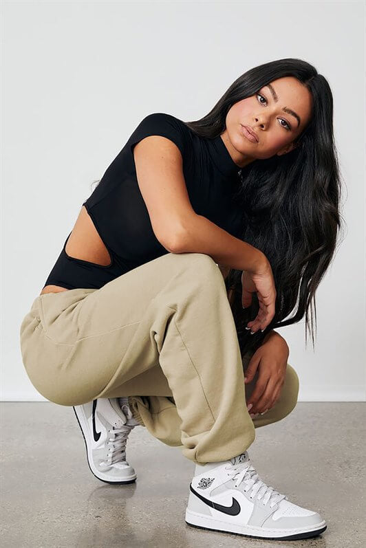 MDX Woman Beige High Waisted Oversized Sweatpants MG1235 - Mount Laurel