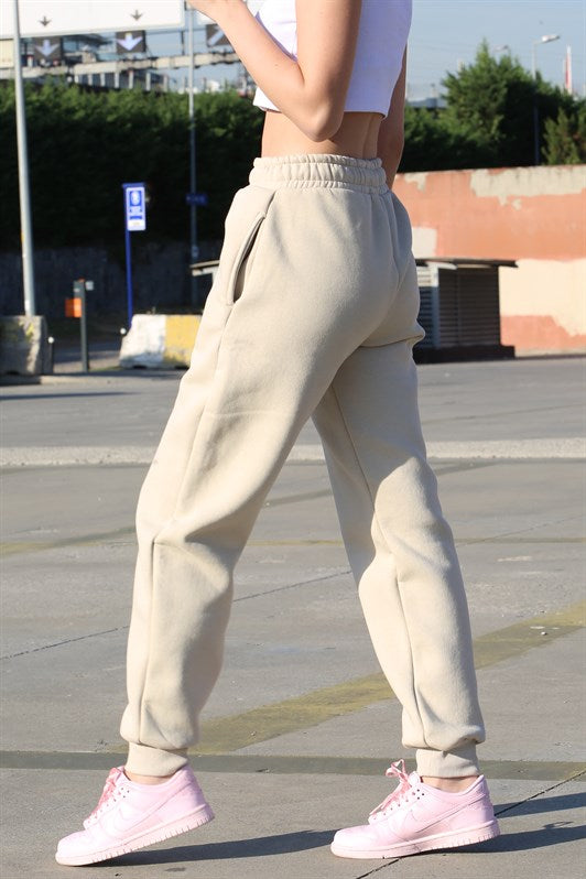 MDX Woman Beige Elastic Waistband Sweatpants with Shirred MG1568 - Aversa
