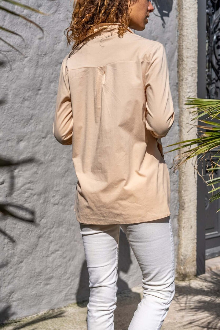 GNS Woman Beige Side Striped Soft Textured Shirt BST6435 - Jerez de la Frontera