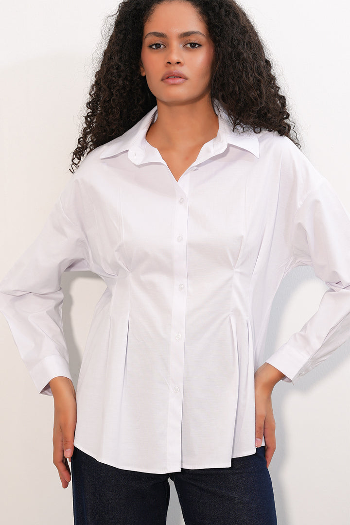BGD Women Kadın Belden Oturtmalı Poplin Gömlek 20384 - Beyaz - Delicias