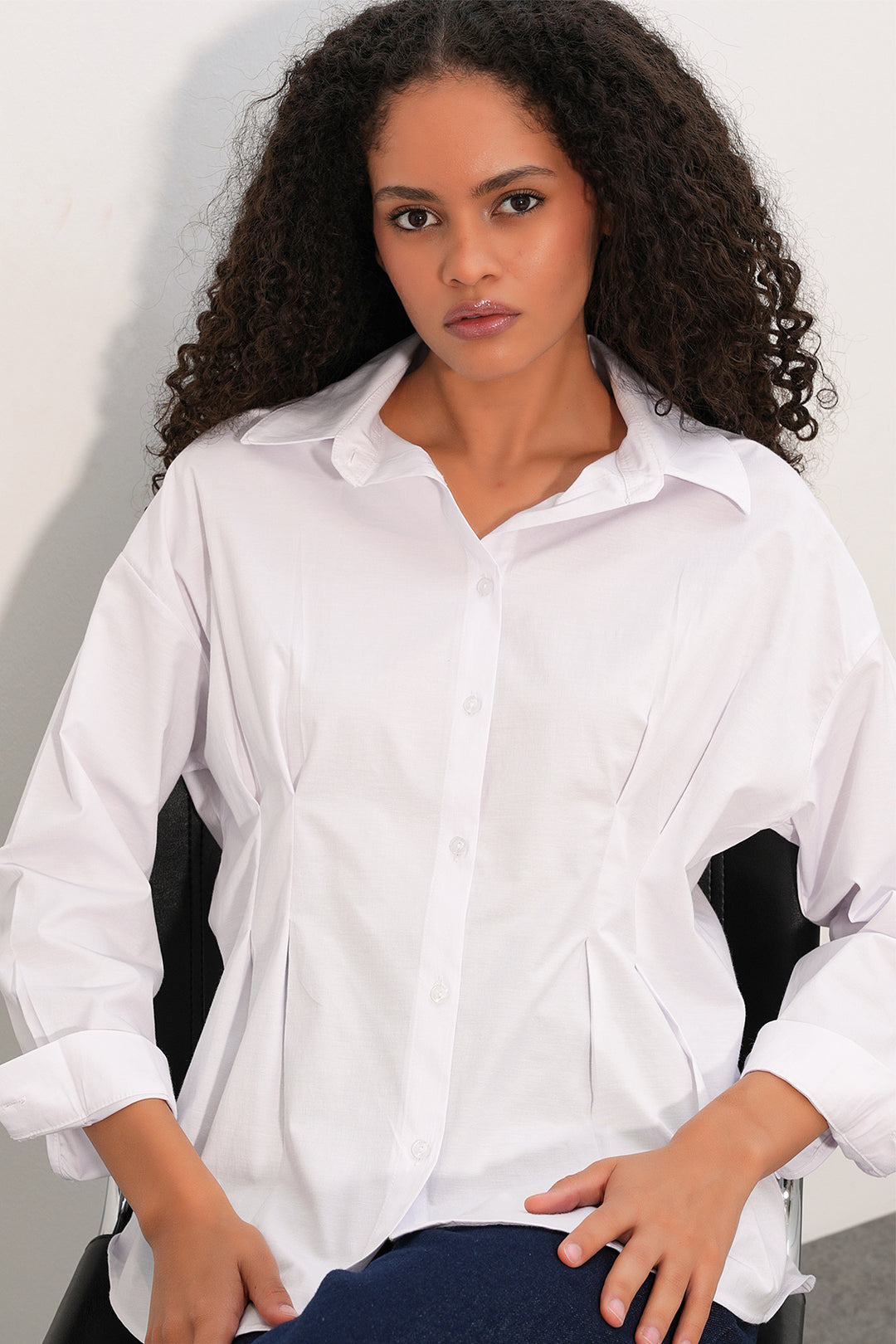 BGD Women Kadın Belden Oturtmalı Poplin Gömlek 20384 - Beyaz - Delicias
