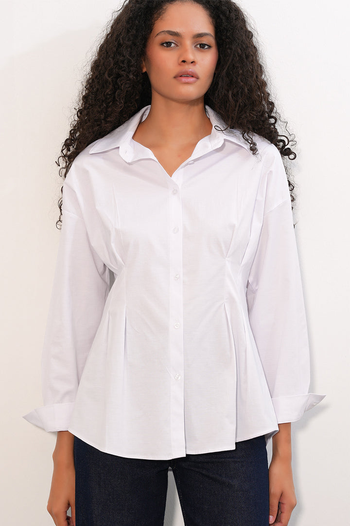 BGD Women Kadın Belden Oturtmalı Poplin Gömlek 20384 - Beyaz - Delicias