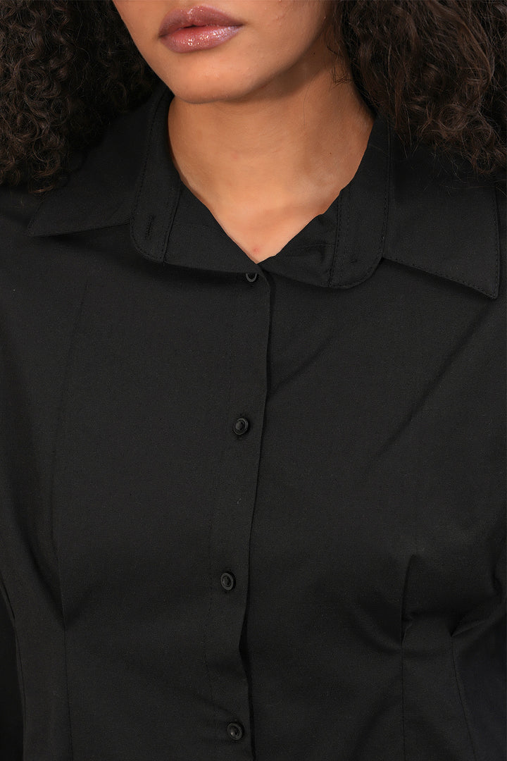 BGD Women Kadın Belden Oturtmalı Poplin Gömlek 20384 - Siyah - Hemet