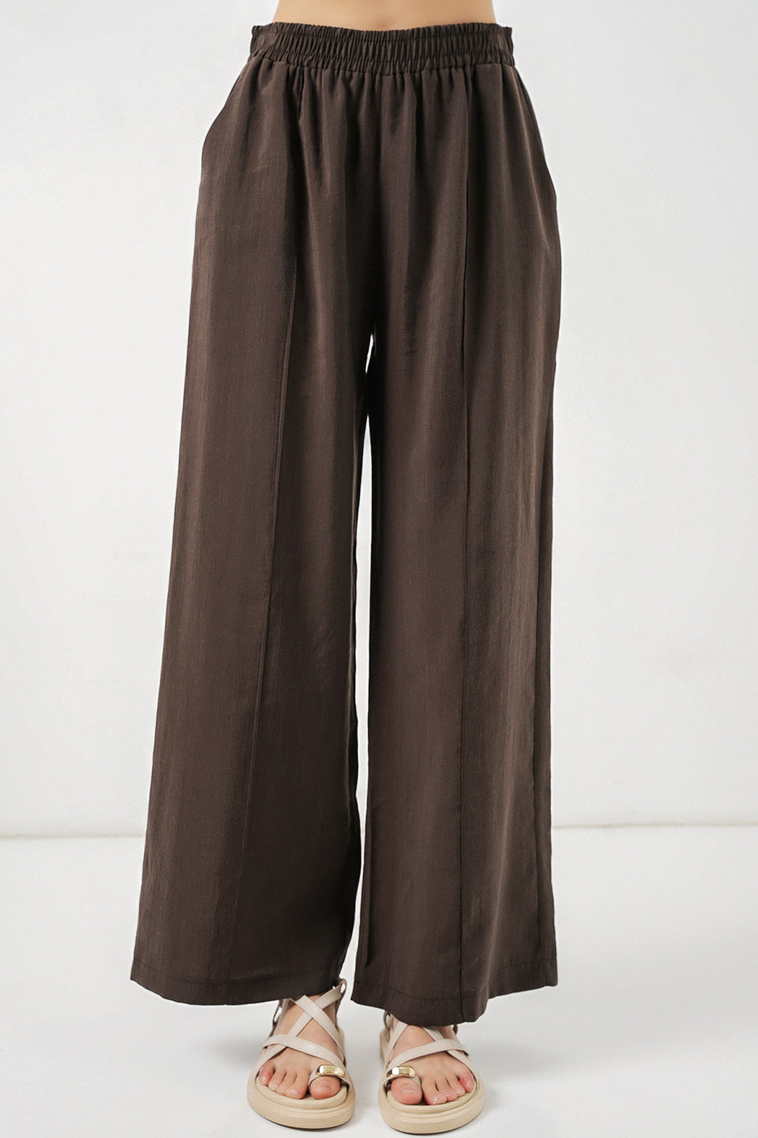 BGD Women Kadın Beli Lastikli Bol Paça Pantolon 30087 - A.Kahve - Noblesville