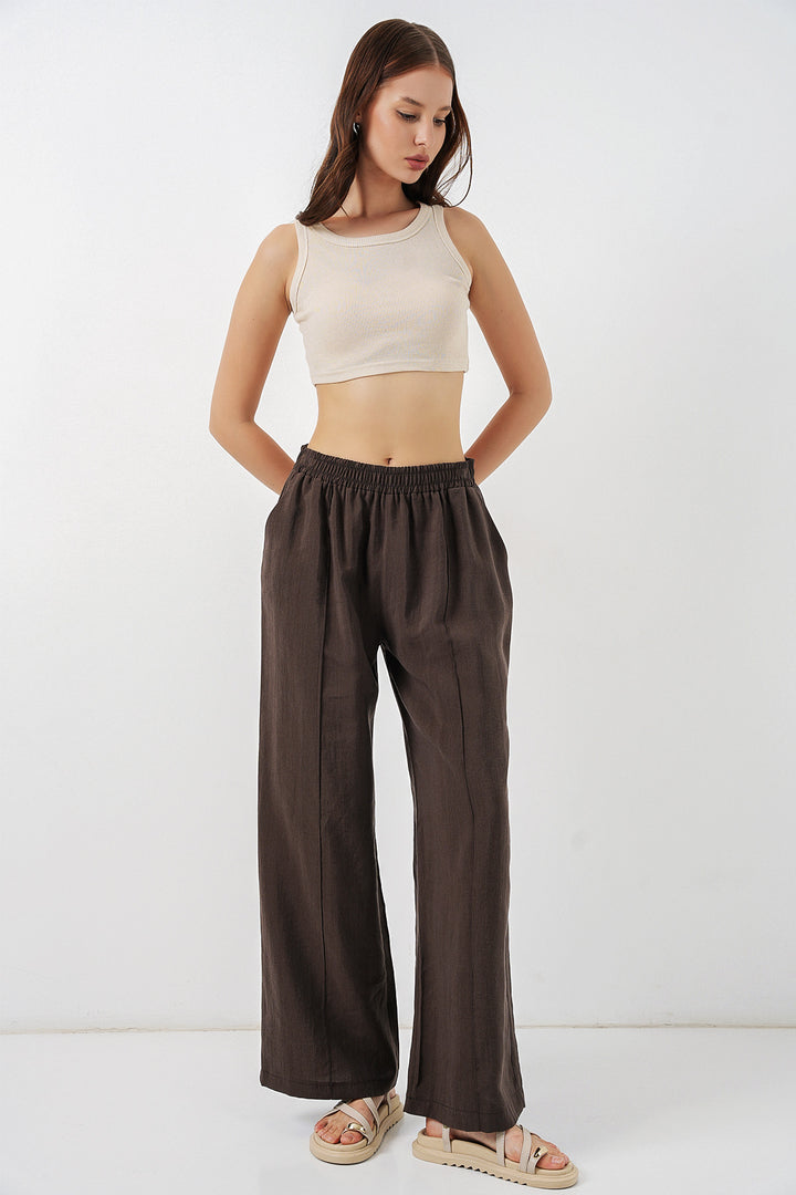 BGD Women Kadın Beli Lastikli Bol Paça Pantolon 30087 - A.Kahve - Noblesville