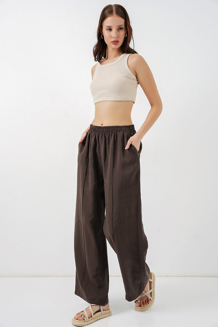 BGD Women Kadın Beli Lastikli Bol Paça Pantolon 30087 - A.Kahve - Noblesville