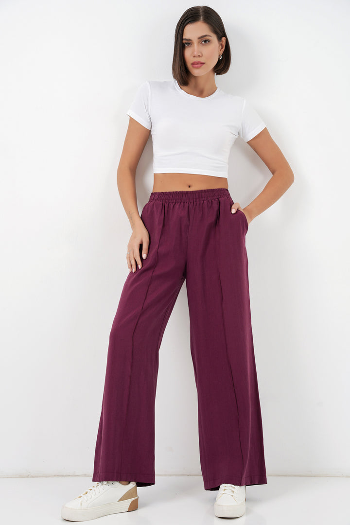 BGD Women Kadın Beli Lastikli Bol Paça Pantolon 30087 - Bordo - Águilas