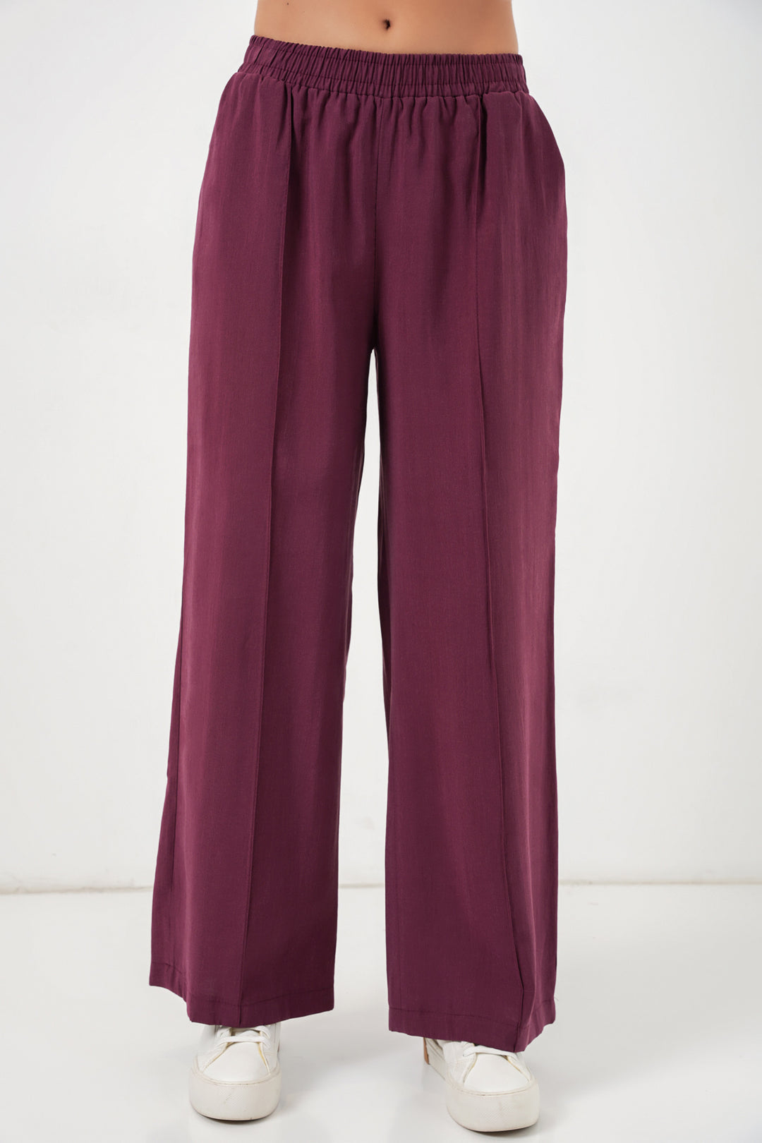BGD Women Kadın Beli Lastikli Bol Paça Pantolon 30087 - Bordo - Águilas