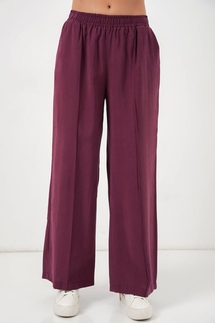 BGD Women Kadın Beli Lastikli Bol Paça Pantolon 30087 - Bordo - Águilas