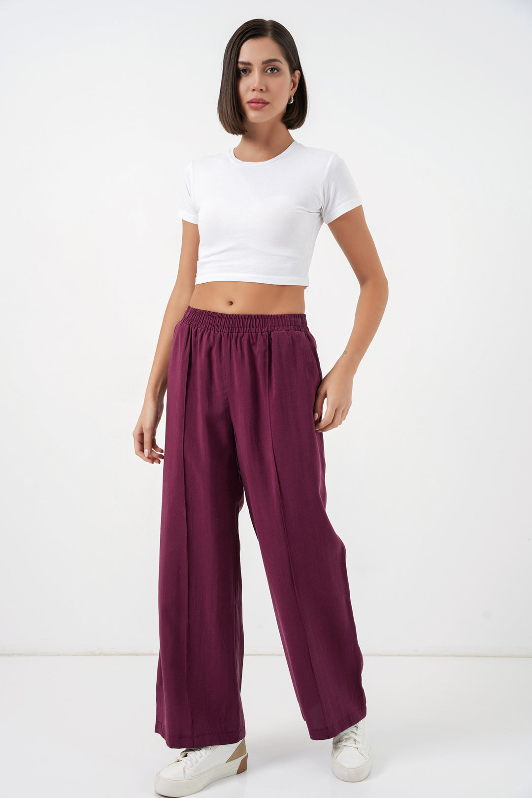 BGD Women Kadın Beli Lastikli Bol Paça Pantolon 30087 - Bordo - Águilas