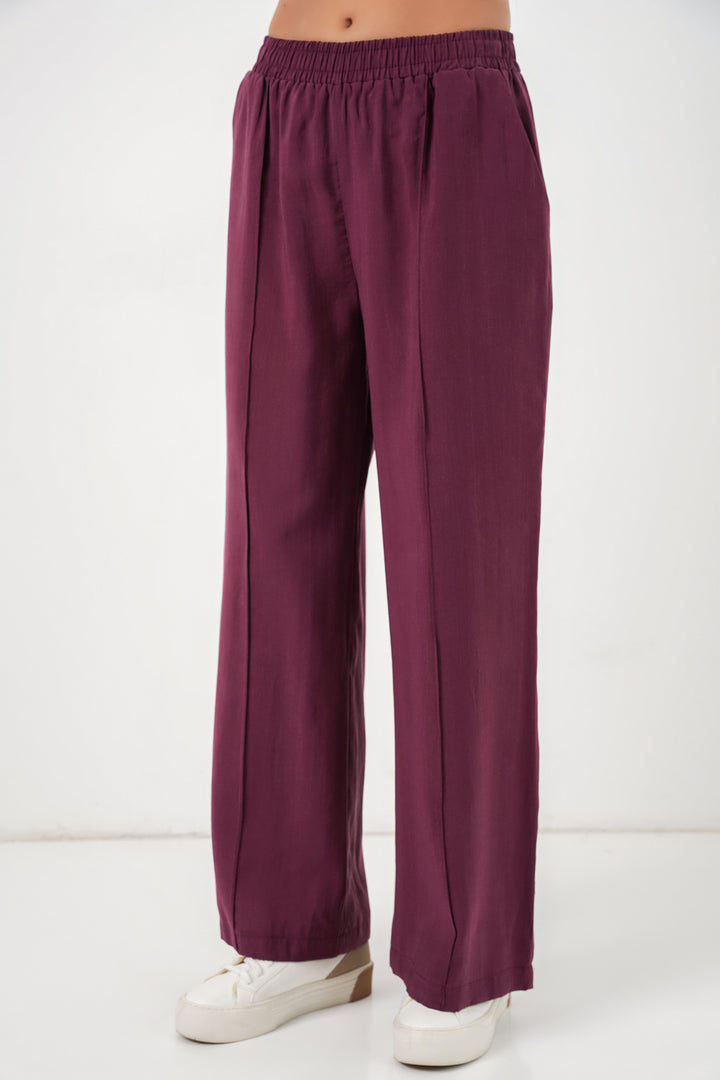 BGD Women Kadın Beli Lastikli Bol Paça Pantolon 30087 - Bordo - Águilas