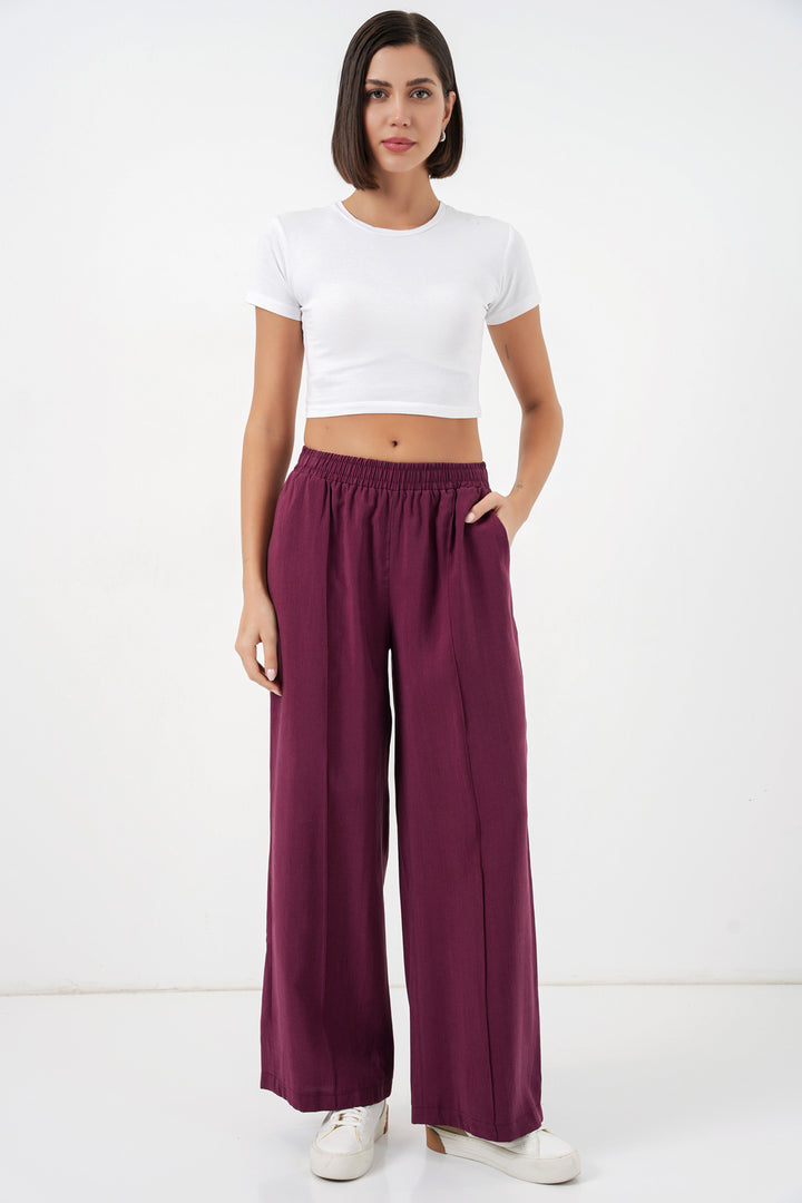 BGD Women Kadın Beli Lastikli Bol Paça Pantolon 30087 - Bordo - Águilas