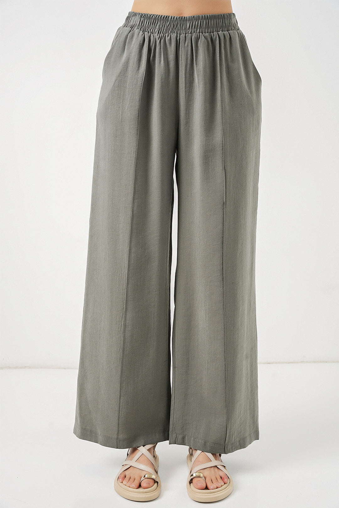 BGD Women Kadın Beli Lastikli Bol Paça Pantolon 30087 - Gri - Nicastro