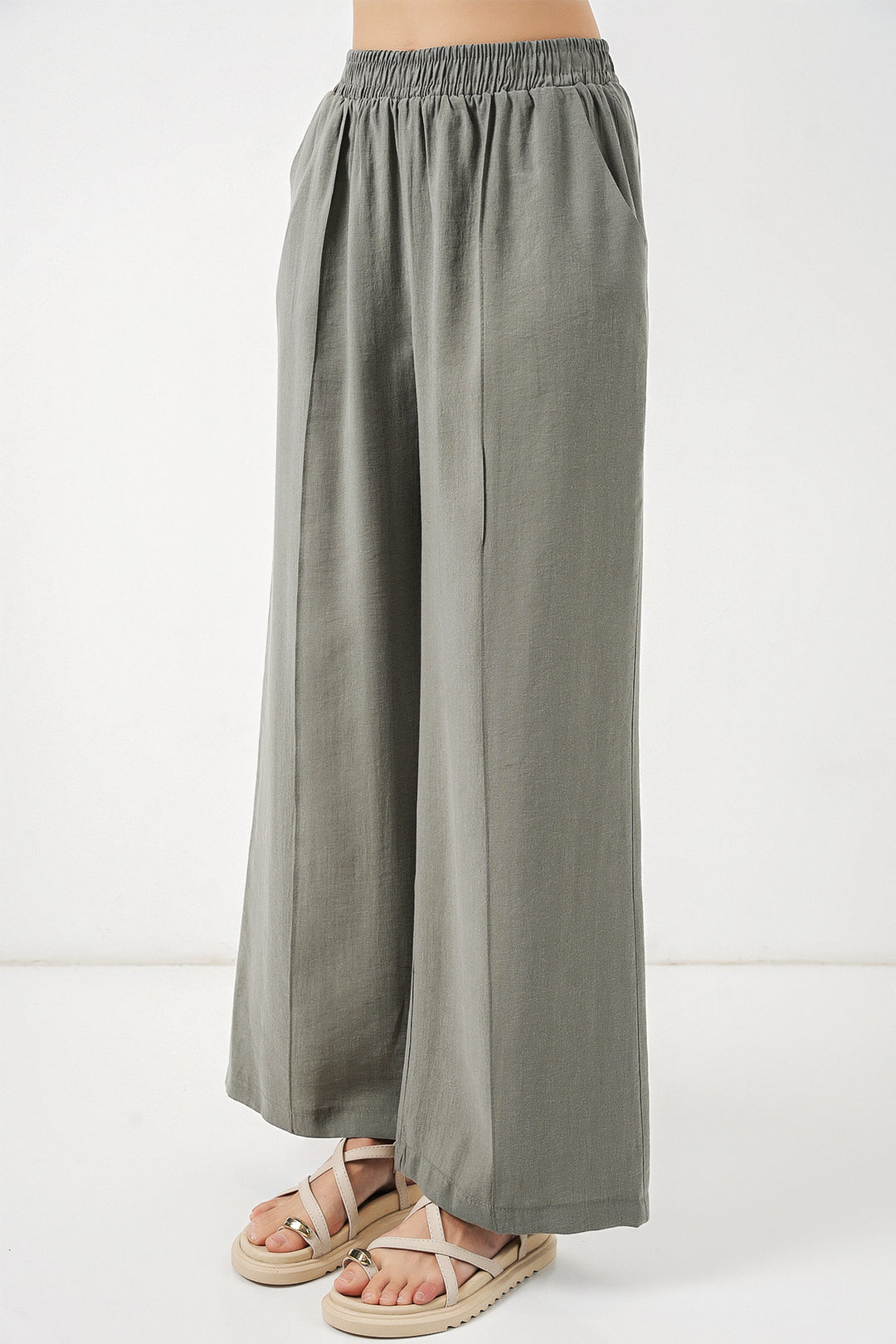 BGD Women Kadın Beli Lastikli Bol Paça Pantolon 30087 - Gri - Nicastro