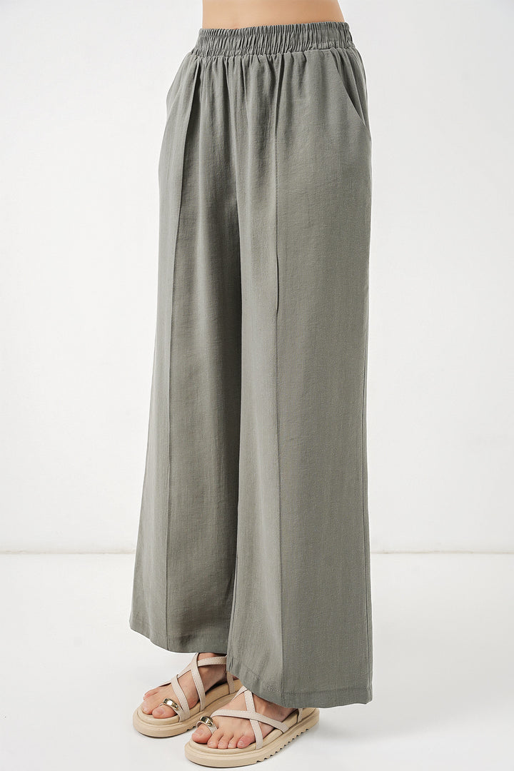 BGD Women Kadın Beli Lastikli Bol Paça Pantolon 30087 - Gri - Nicastro