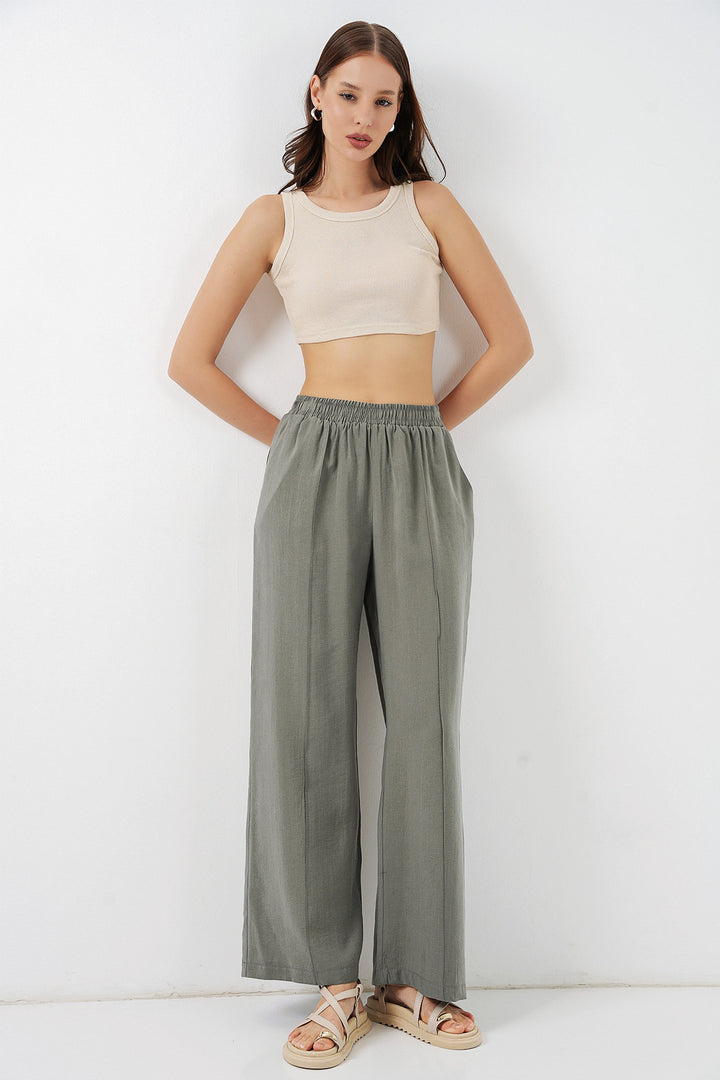 BGD Women Kadın Beli Lastikli Bol Paça Pantolon 30087 - Gri - Nicastro