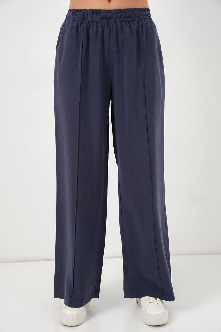 BGD Women Kadın Beli Lastikli Bol Paça Pantolon 30087 - Lacivert - Evansville