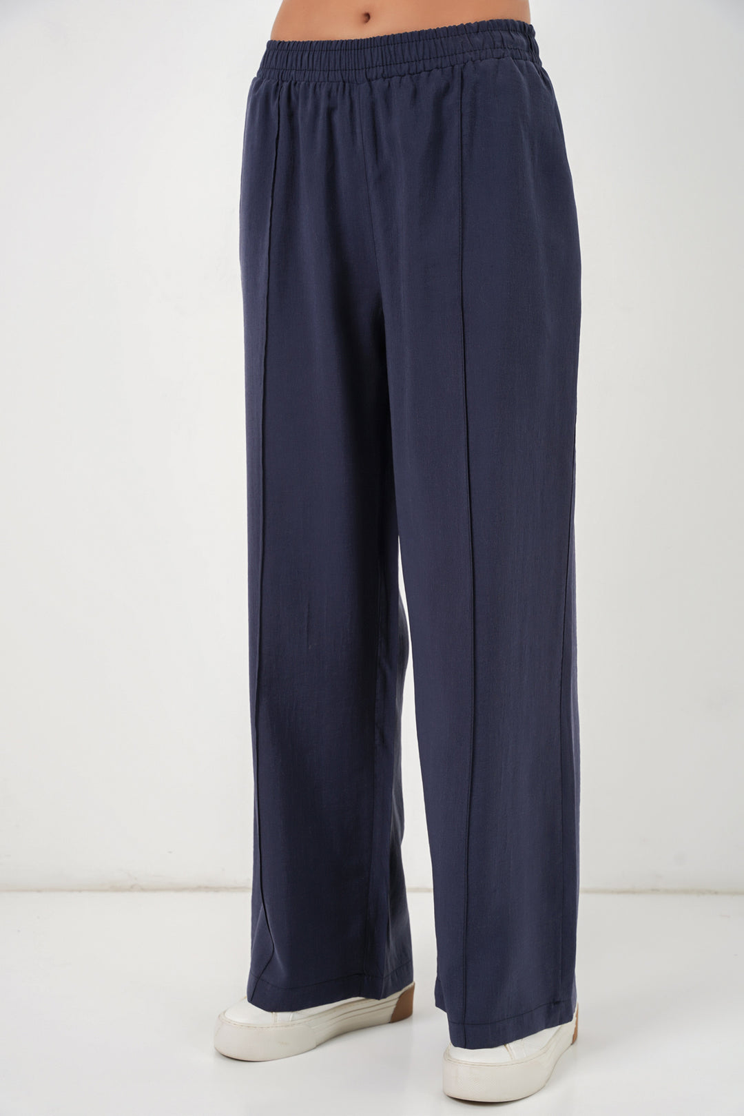BGD Women Kadın Beli Lastikli Bol Paça Pantolon 30087 - Lacivert - Evansville