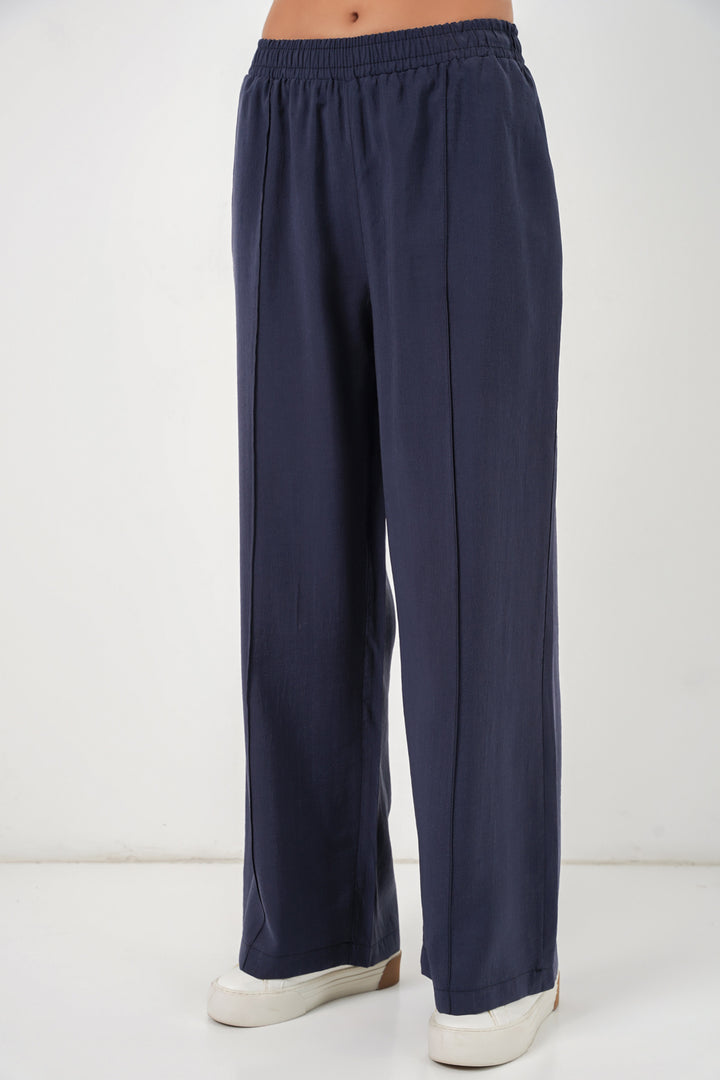 BGD Women Kadın Beli Lastikli Bol Paça Pantolon 30087 - Lacivert - Evansville