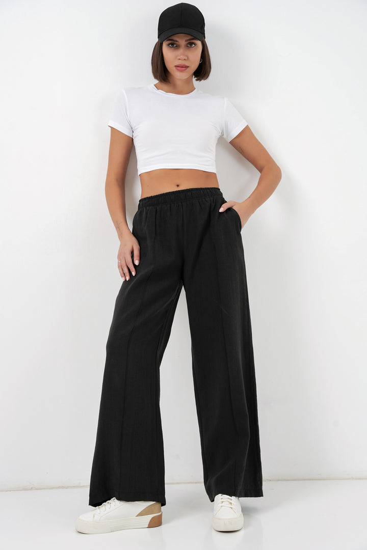 BGD Women Kadın Beli Lastikli Bol Paça Pantolon 30087 - Siyah - Chicoutimi