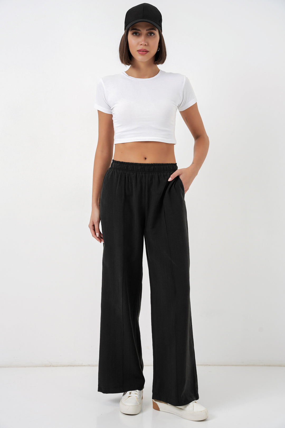 BGD Women Kadın Beli Lastikli Bol Paça Pantolon 30087 - Siyah - Chicoutimi