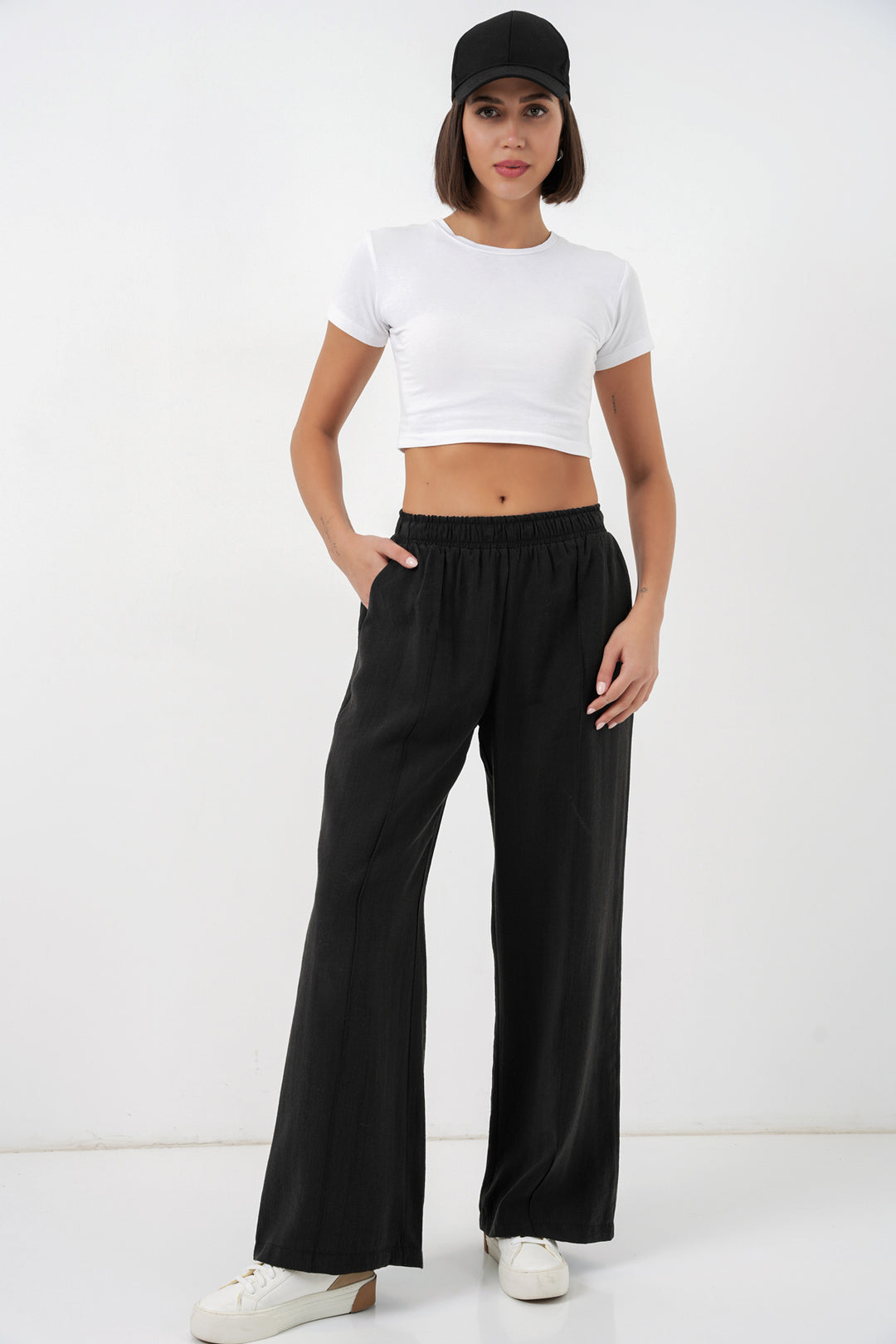 BGD Women Kadın Beli Lastikli Bol Paça Pantolon 30087 - Siyah - Chicoutimi