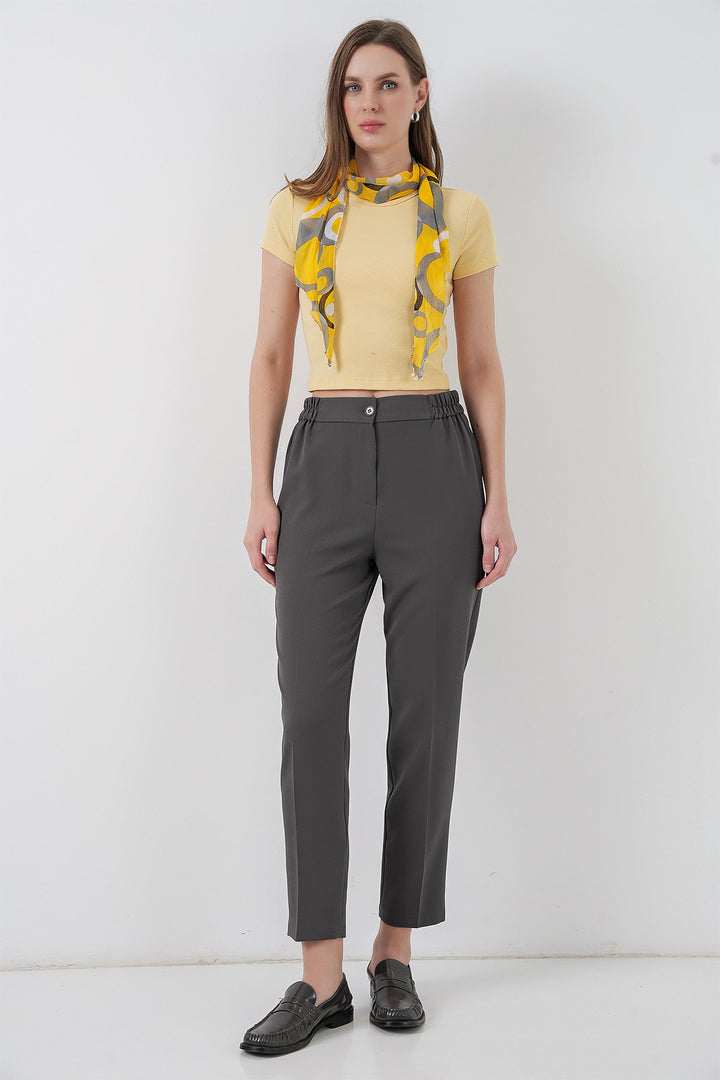 BGD Women Kadın Beli Lastikli Kumaş Pantolon 30058 - Antrasit - Lancaster