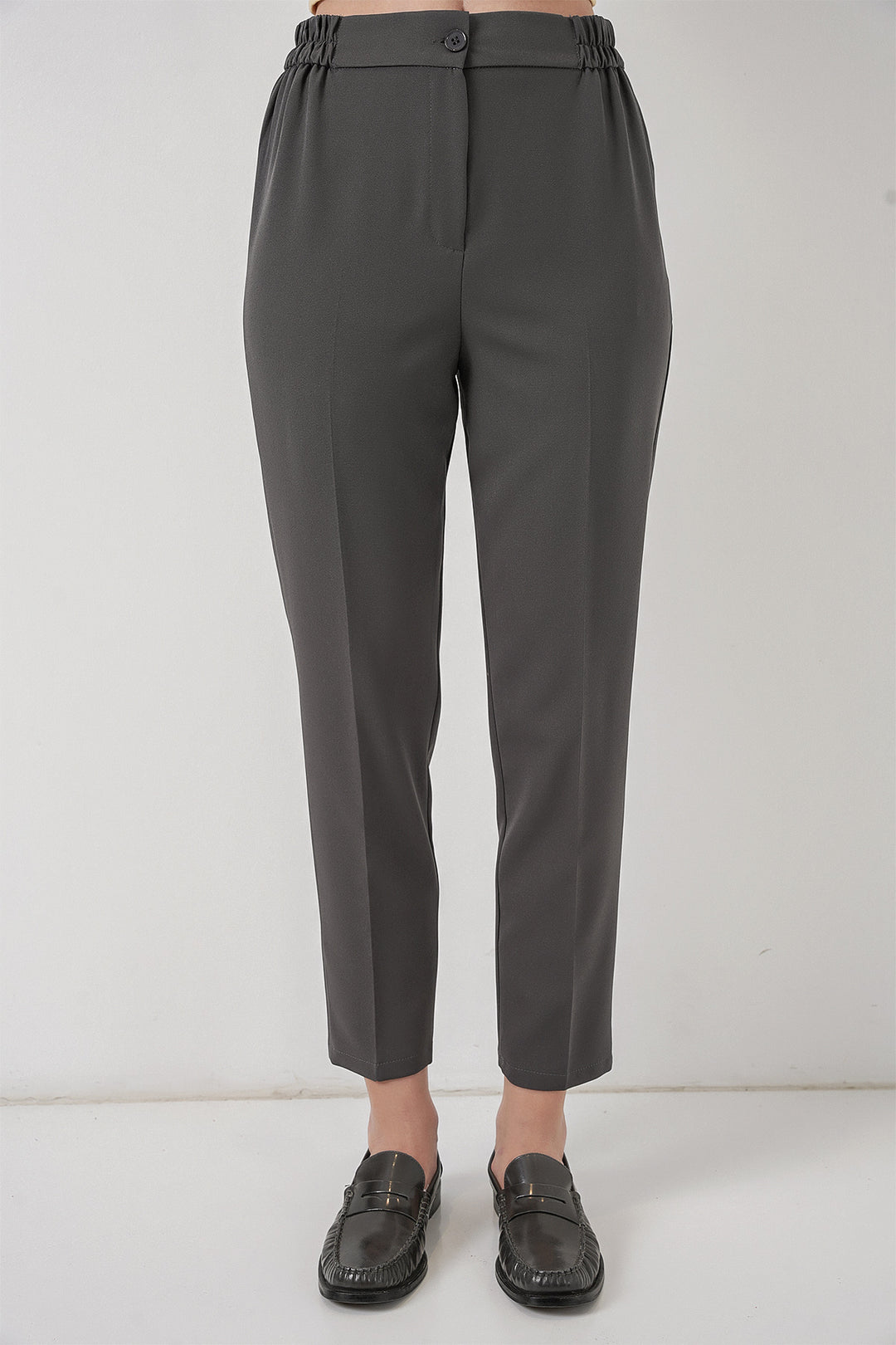 BGD Women Kadın Beli Lastikli Kumaş Pantolon 30058 - Antrasit - Lancaster