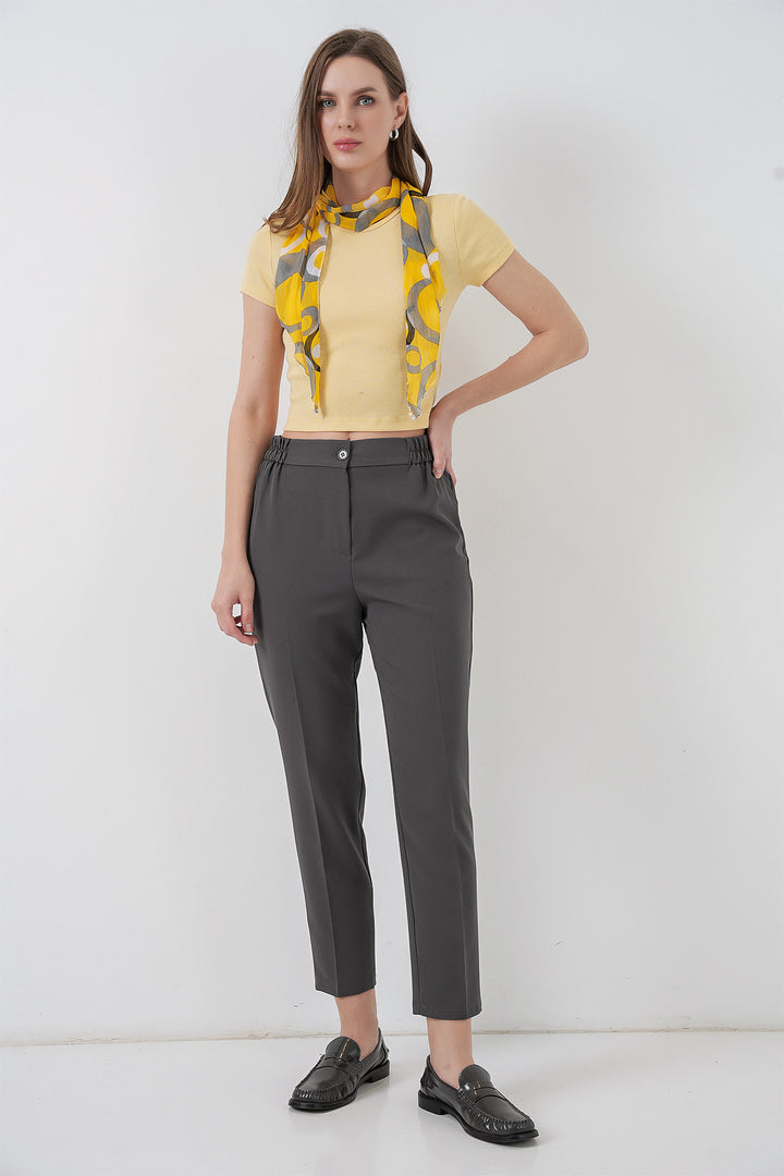 BGD Women Kadın Beli Lastikli Kumaş Pantolon 30058 - Antrasit - Lancaster