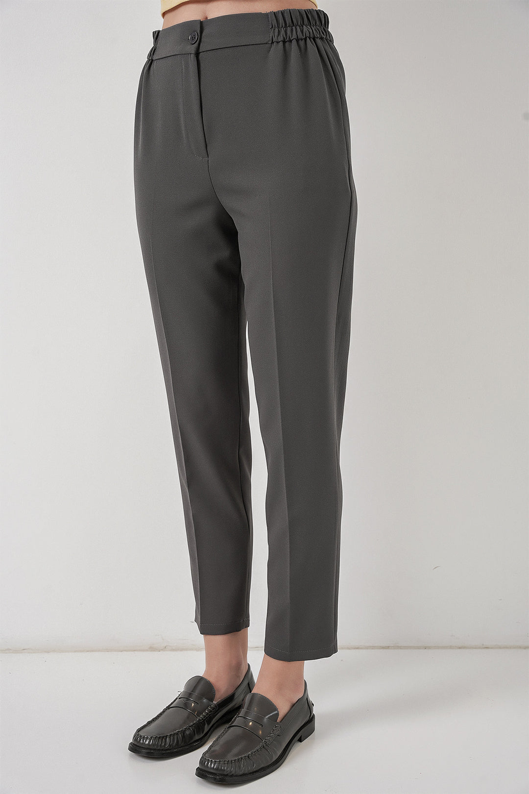 BGD Women Kadın Beli Lastikli Kumaş Pantolon 30058 - Antrasit - Lancaster