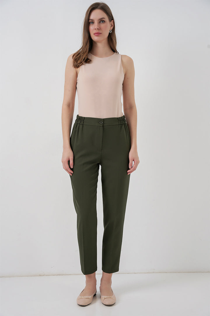 BGD Women Kadın Beli Lastikli Kumaş Pantolon 30058 - Haki - Douglasville