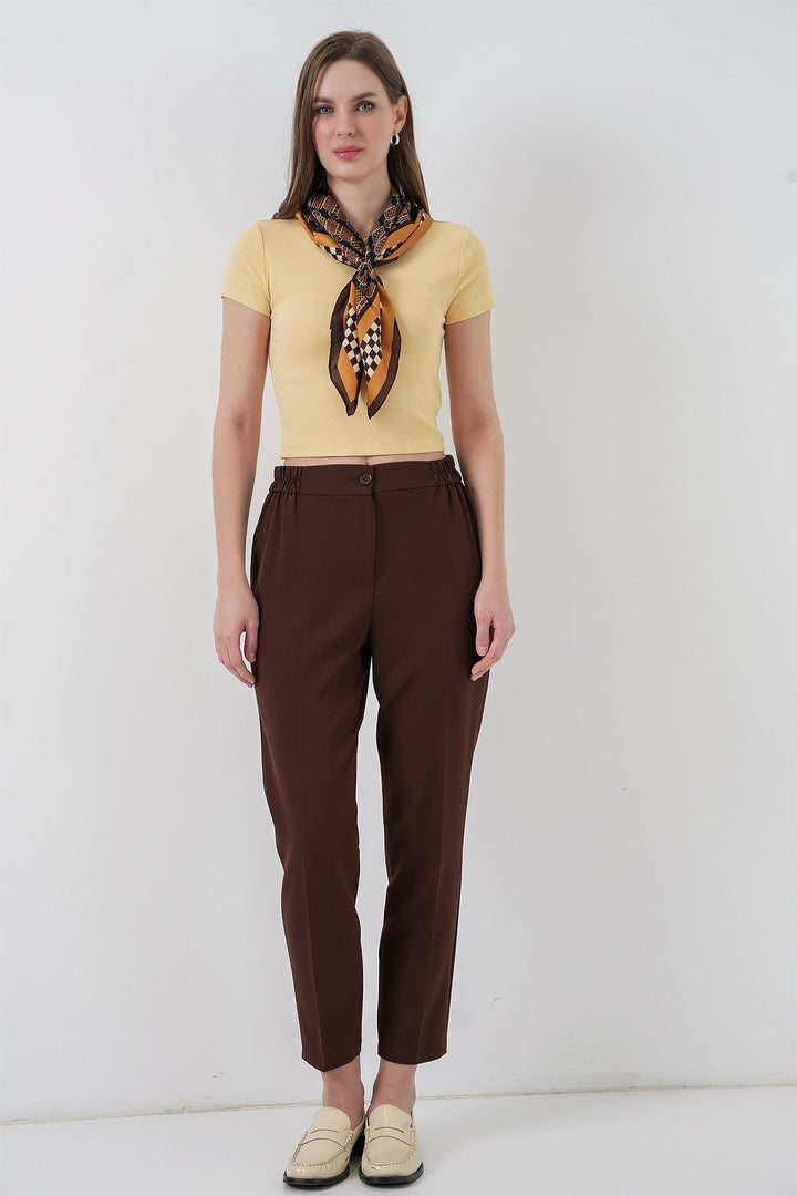 BGD Women Women's Elastic Waist Fabric Pants 30058 - Brown - Orlando