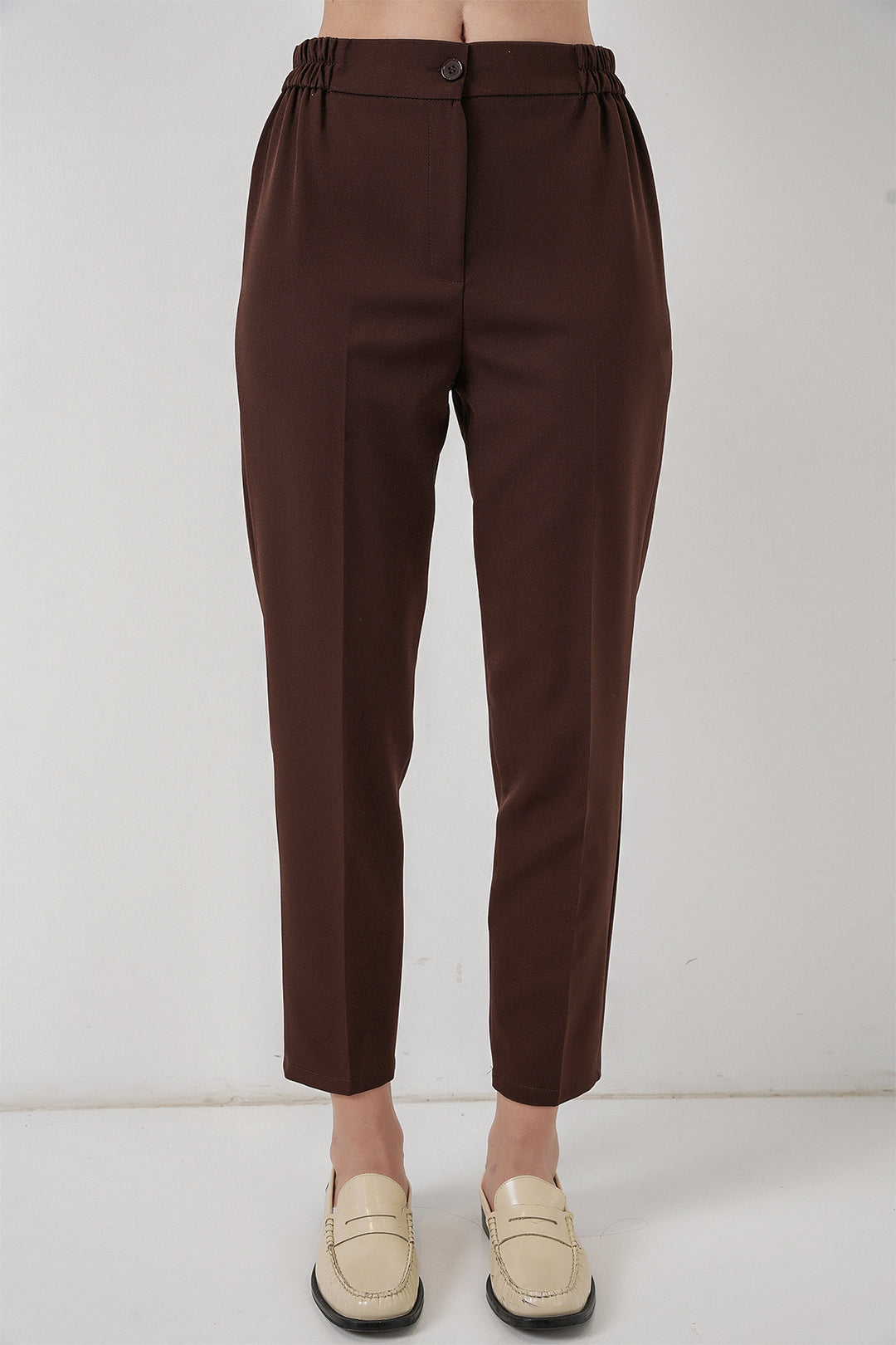 BGD Women Women's Elastic Waist Fabric Pants 30058 - Brown - Orlando
