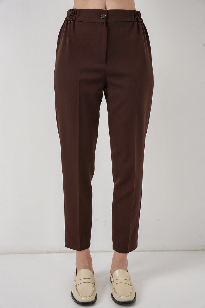 BGD Women Women's Elastic Waist Fabric Pants 30058 - Brown - Orlando