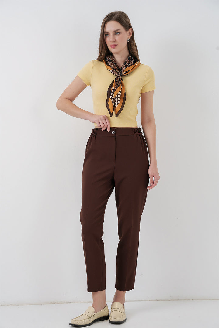 BGD Women Women's Elastic Waist Fabric Pants 30058 - Brown - Orlando