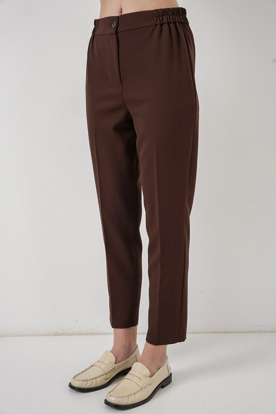 BGD Women Women's Elastic Waist Fabric Pants 30058 - Brown - Orlando