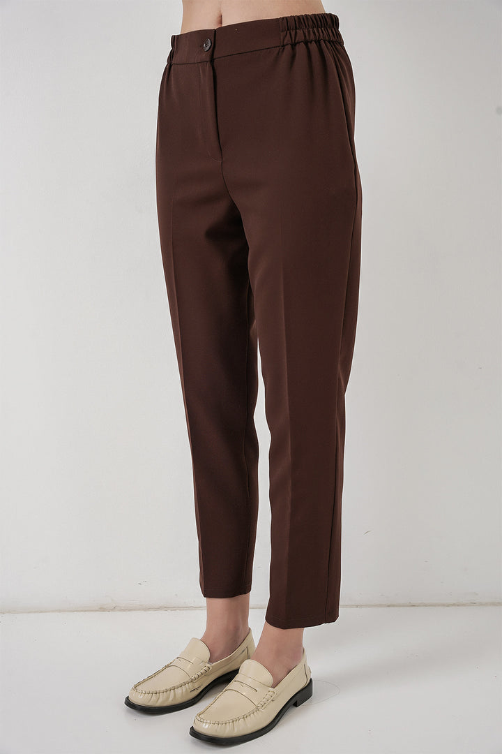 BGD Women Women's Elastic Waist Fabric Pants 30058 - Brown - Orlando