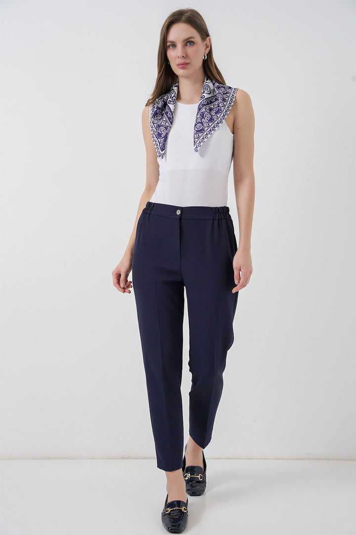 BGD Women Kadın Beli Lastikli Kumaş Pantolon 30058 - Lacivert - Stillwater