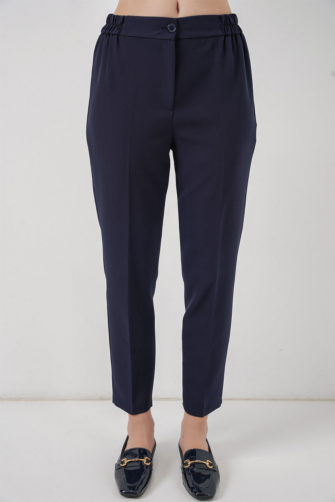 BGD Women Kadın Beli Lastikli Kumaş Pantolon 30058 - Lacivert - Stillwater