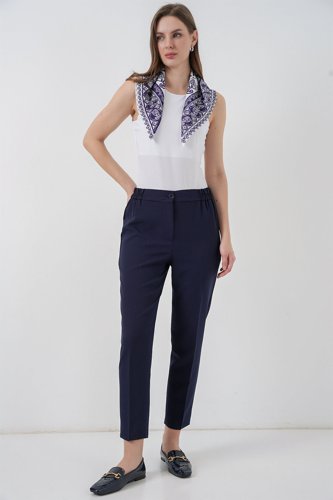 BGD Women Kadın Beli Lastikli Kumaş Pantolon 30058 - Lacivert - Stillwater