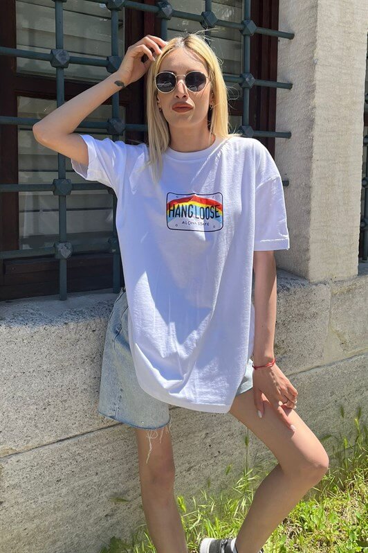 MDX Woman White Printed Oversize T-shirt MG808 - Porterville