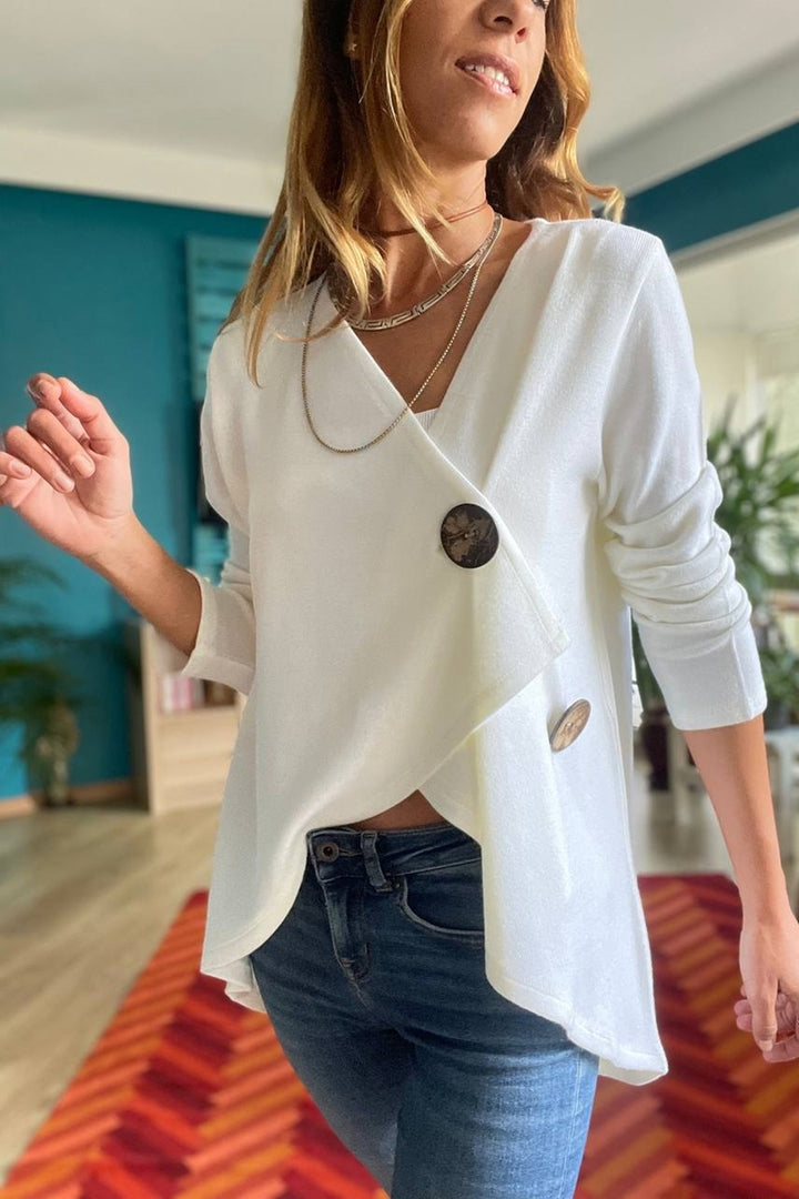 سترة صوفية فضفاضة بأزرار وياقة شال بيضاء للنساء من GNS Bst3328 - Piatra Neamţ