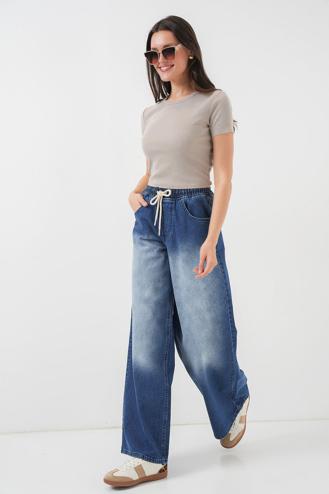 BGD Women Women's Wide Leg Jeans 6705 - Navy Blue - Bastia
