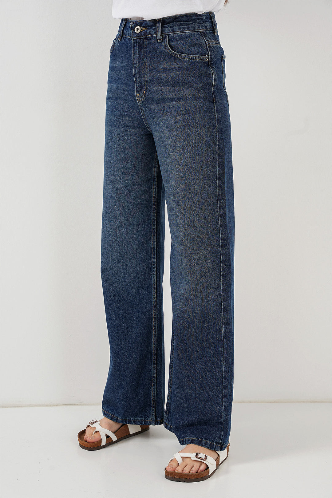 BGD Women Women's Wide Leg High Waist Palazzo Denim Pants 6656 - Dark Blue. - Namur