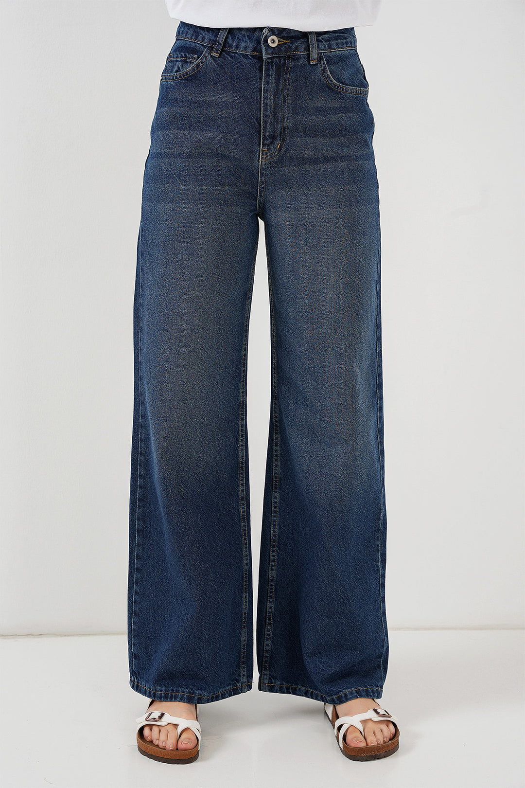 BGD Women Women's Wide Leg High Waist Palazzo Denim Pants 6656 - Dark Blue. - Namur