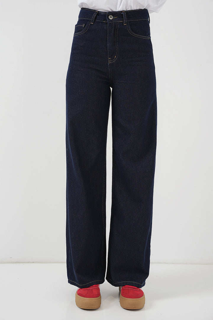 BGD Women Women's Wide Leg High Waist Palazzo Denim Pants 6656 - Dark Blue - Zwolle