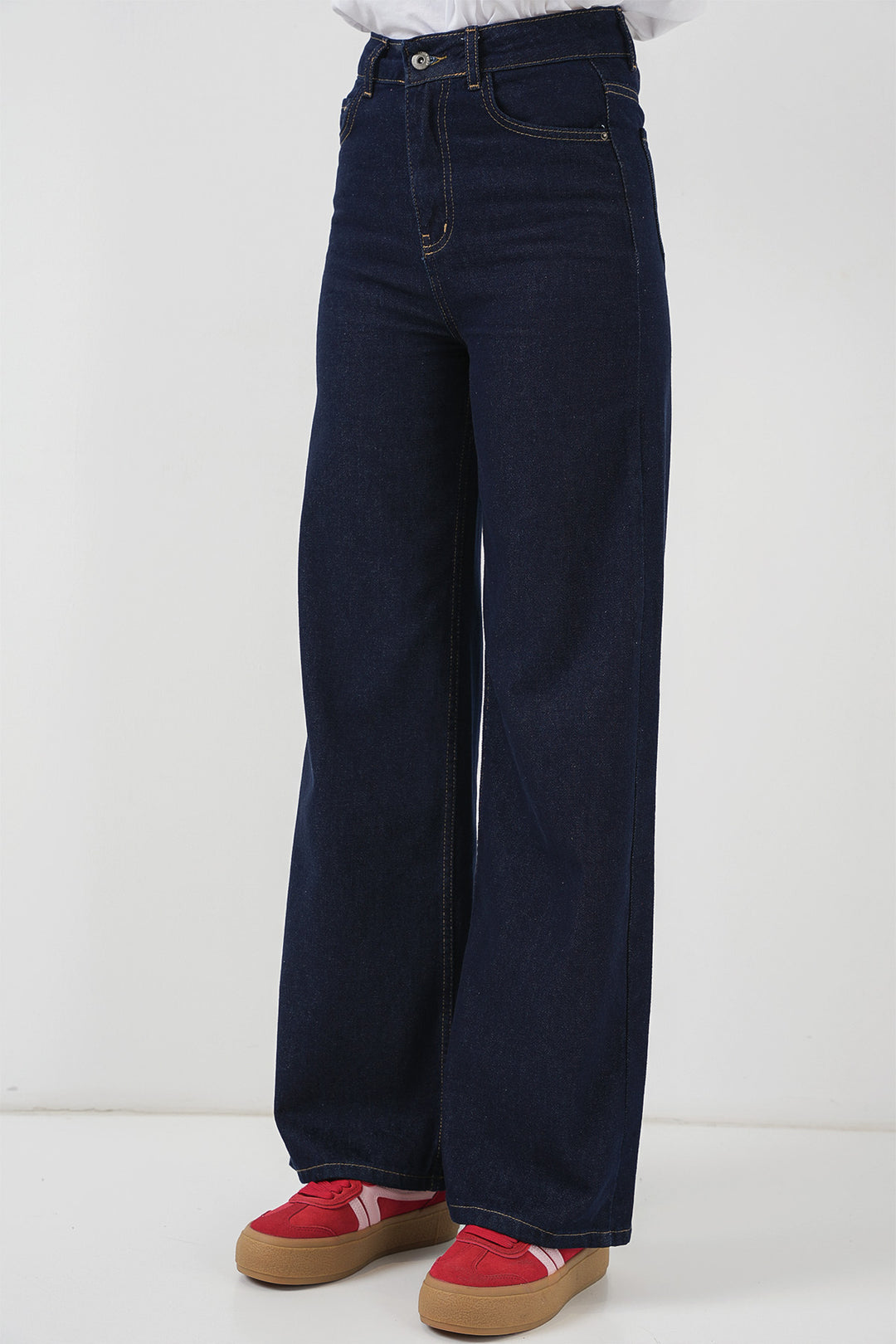 BGD Women Women's Wide Leg High Waist Palazzo Denim Pants 6656 - Dark Blue - Zwolle